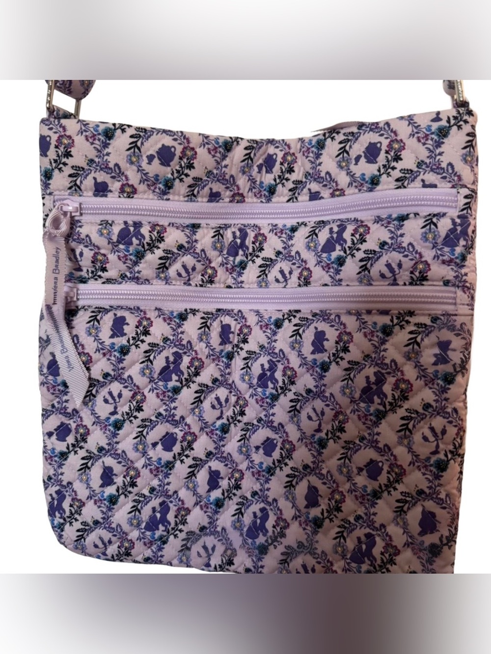 Vera Bradley Disney Belle Floral Cameos Triple Zip Hipster Crossbody (Lavender)